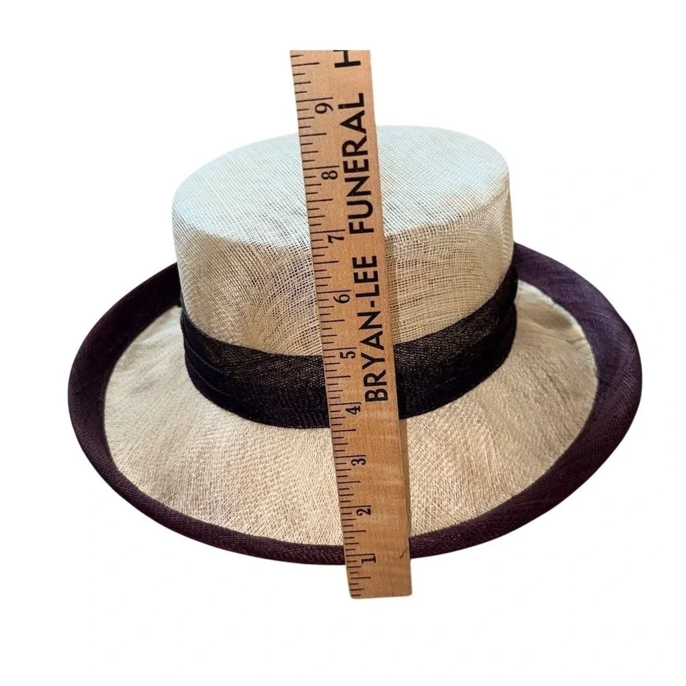 Sinamy Womens Derby Church Boater Hat One Size Beige Black Trim Flower wide brim